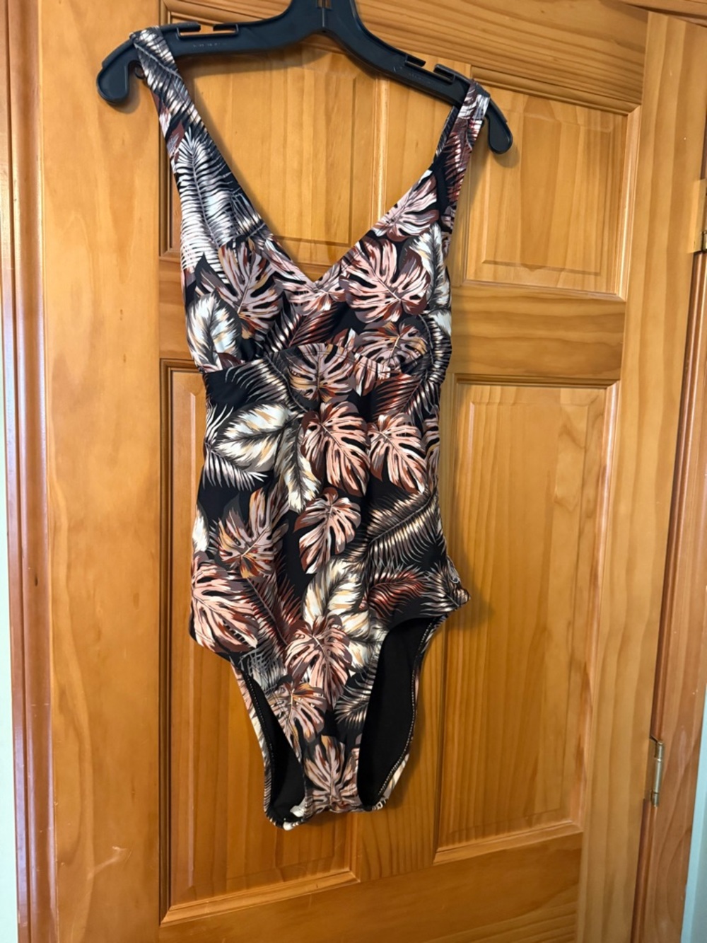 Tropical Leaf One-Piece Swimsuit in Black and Peach by Hurley